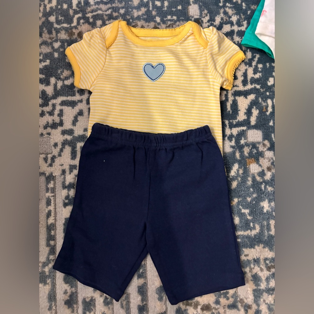 Little Wonders Yellow & White Striped Baby Onesie with Blue Heart